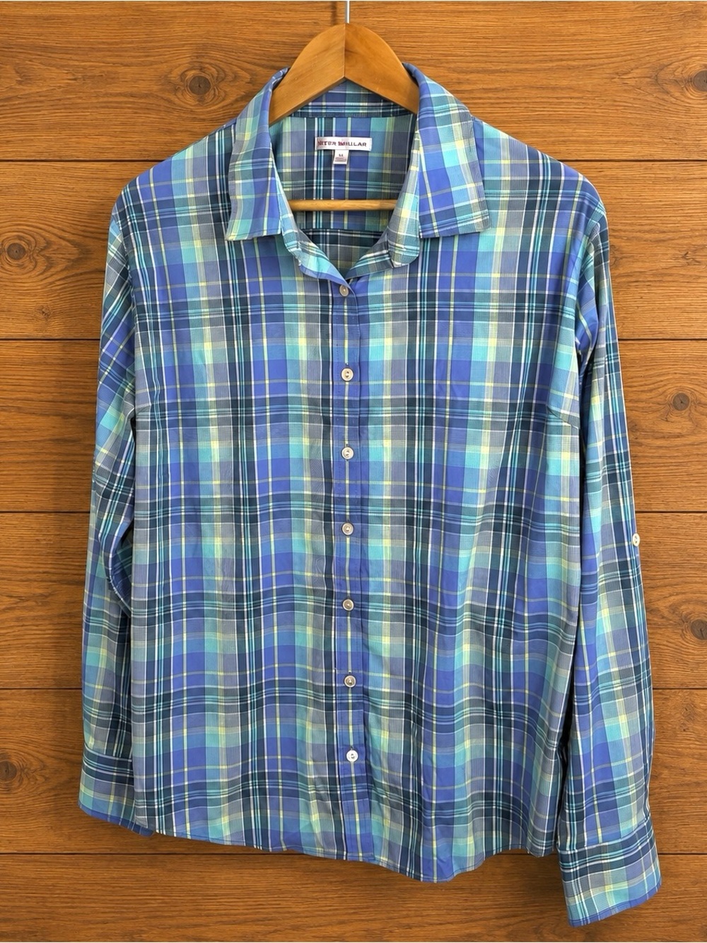 Peter Millar Blue and Green Plaid Shirt